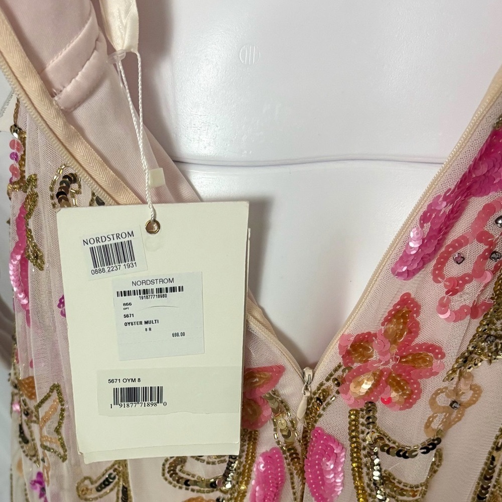 Mac Duggal Pink & Gold Embroidered Floral Maxi Dress - Picture 8 of 10